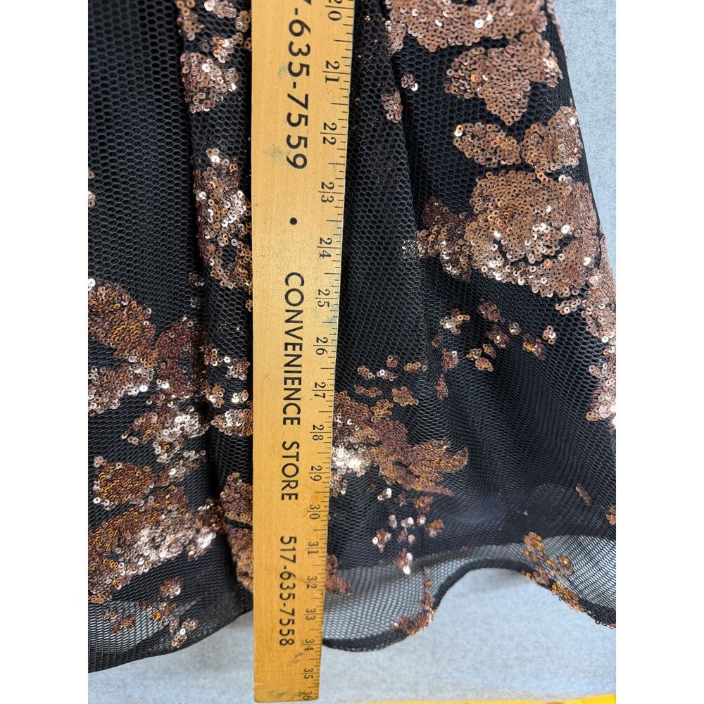 INA Final Black Bronze Sequin Floral Fit & Flare Dress Medium 3421 - Picture 4 of 6